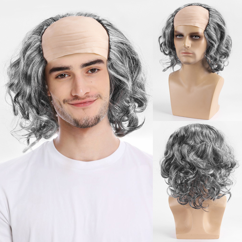 Halloween Τρελός Επιστήμονας Γέρος Παππούς Cosplay Παράσταση Ηλικιωμένη Κυρία Γιαγιά Λευκή Κοντή Μαλλιά Μεταμφίεση Περούκα