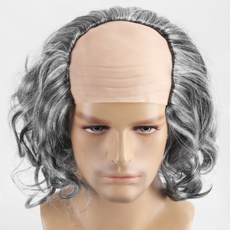 Halloweeni hull teadlane vana mees vanaisa cosplay etendus vana daam vanaema valge lühikeste juustega maskeeritud parukas