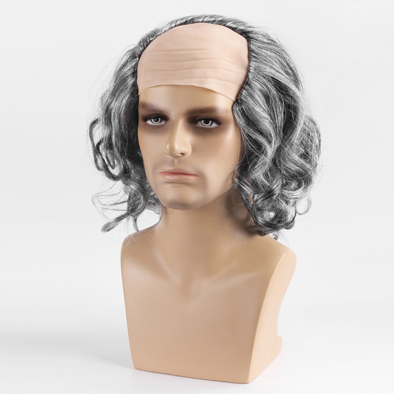 Halloweeni hull teadlane vana mees vanaisa cosplay etendus vana daam vanaema valge lühikeste juustega maskeeritud parukas