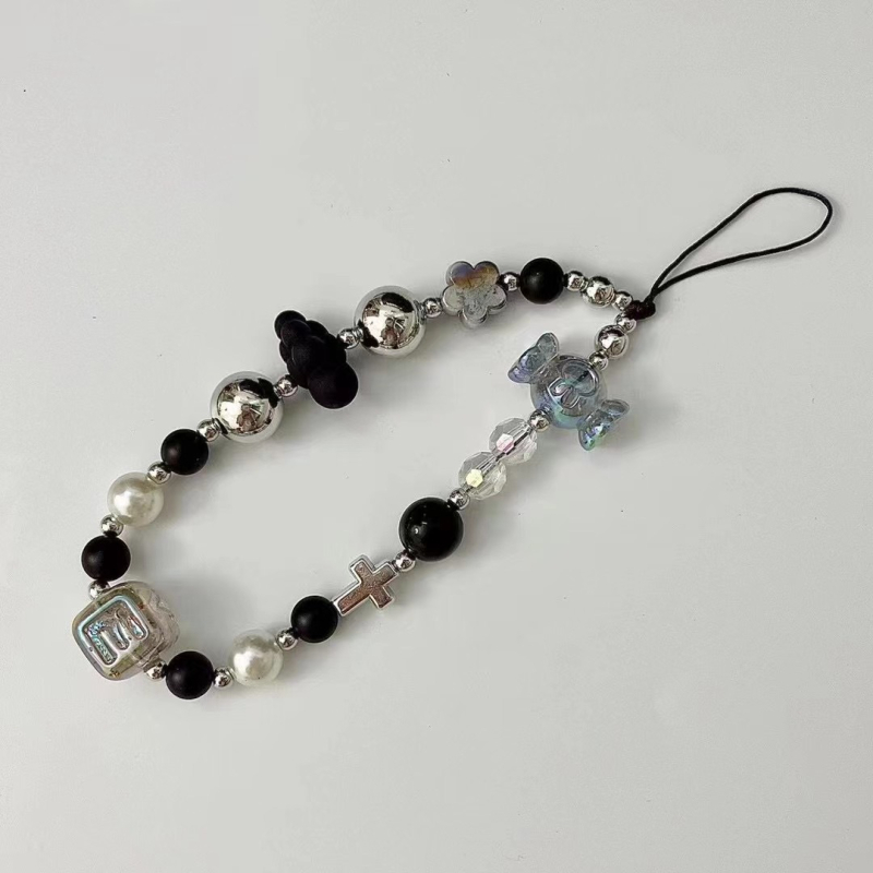 Pietų Korėjos šaunus juodas nišinis mobiliojo telefono dirželis „pasidaryk pats“ mobiliojo telefono dėklo aksesuarai, mobiliojo telefono grandinėlė, bagažo papuošalai, krepšys, pakabukas