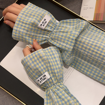 2023 új pamut kockás buborékos ujjú mori stílusú ujjú női naptej kültéri lovagló kar ujjak laza