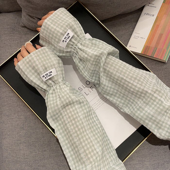 2023 Νέα βαμβακερά καρό μανίκια με φούσκα Mori Style Γυναικεία αντηλιακά μανίκια ιππασίας εξωτερικού χώρου χαλαρά