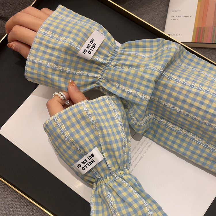 2023 új pamut kockás buborékos ujjú mori stílusú ujjú női naptej kültéri lovagló kar ujjak laza