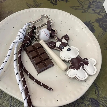 Mielas „Schnery“ šuns krepšio pakabukas, itin gausus automobilio raktų pakabukas, rankų darbo beisbolo pakabukas, PU pakabinamas krepšys porai