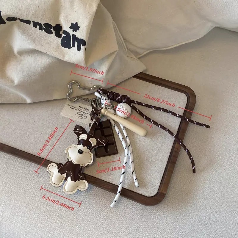 Mielas „Schnery“ šuns krepšio pakabukas, itin gausus automobilio raktų pakabukas, rankų darbo beisbolo pakabukas, PU pakabinamas krepšys porai