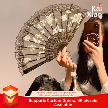 Nauja sulankstoma vėduoklė Nauja kiniško stiliaus nėriniuota rožių vėduoklė Moteriška vasarinė sulankstoma vėduoklė, šokanti antikvarinio stiliaus sulankstoma nacionalinio stiliaus arklio veido suknelė