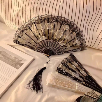 Νέα πτυσσόμενη βεντάλια Νέα κινέζικη βεντάλια με ροζ δαντέλα Γυναικεία καλοκαιρινή πτυσσόμενη βεντάλια με χορό Αντίκα πτυσσόμενη εθνική βεντάλια με πρόσωπο αλόγου