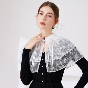 Трансграничен европейски и американски шал с катарама Aliexpress, двуслойна дантела, пухкава фалшива яка, с пола и универсален елегантен дизайн