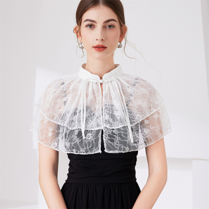 Трансграничен европейски и американски шал с катарама Aliexpress, двуслойна дантела, пухкава фалшива яка, с пола и универсален елегантен дизайн