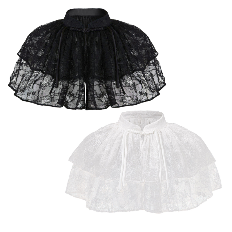 Трансграничен европейски и американски шал с катарама Aliexpress, двуслойна дантела, пухкава фалшива яка, с пола и универсален елегантен дизайн