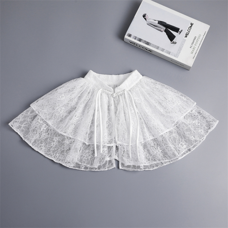 Трансграничен европейски и американски шал с катарама Aliexpress, двуслойна дантела, пухкава фалшива яка, с пола и универсален елегантен дизайн