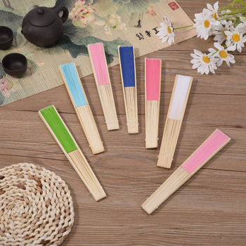 7-tolline tühi riidest ventilaator, ühevärviline kokkupandav ventilaator, polüester, bambusest ventilaator, isetehtud, käsitsi trükitud logo, siidist kiri