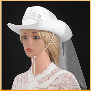 Νέο νυφικό καπέλο καουμπόι με στέμμα Amazon Ευρώπη και Αμερική ζεστό Νύφη Western λευκό πέπλο καουμπόι καπέλο