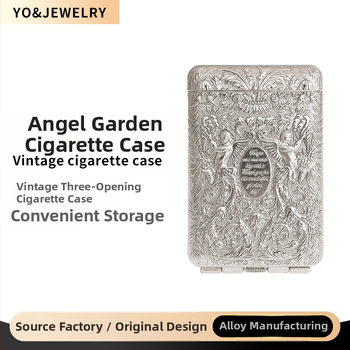 Cutie de țigări antică cu trei deschideri, retro europeană, procesată, pentru bărbați, cutie de depozitare pentru țigări, din argint antic, pentru bărbați