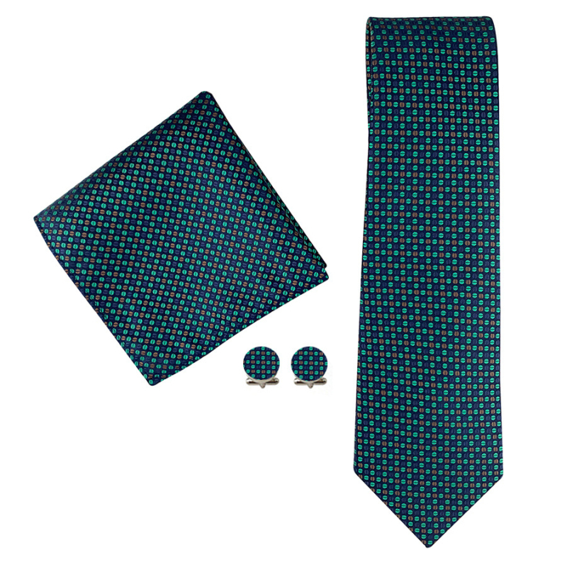 Gamyklos sandėlyje esantis tiesioginio tiekimo poliesterio 8 cm madingas Paisley vyriškas kaklaraiščio kvadratinės skaros rankogalių trijų dalių komplektas