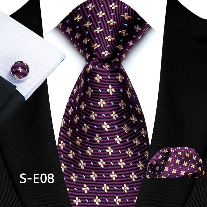 Gamyklos sandėlyje esantis tiesioginio tiekimo poliesterio 8 cm madingas Paisley vyriškas kaklaraiščio kvadratinės skaros rankogalių trijų dalių komplektas