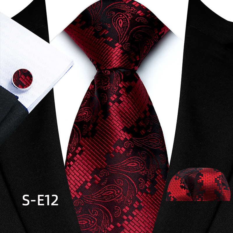 Gamyklos sandėlyje esantis tiesioginio tiekimo poliesterio 8 cm madingas Paisley vyriškas kaklaraiščio kvadratinės skaros rankogalių trijų dalių komplektas