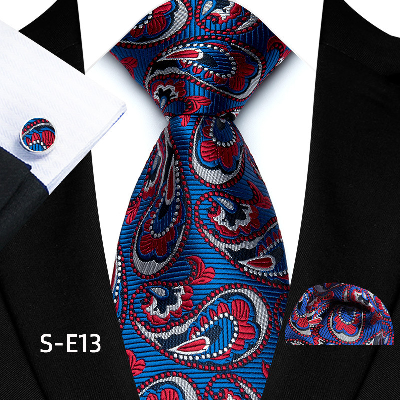 Gamyklos sandėlyje esantis tiesioginio tiekimo poliesterio 8 cm madingas Paisley vyriškas kaklaraiščio kvadratinės skaros rankogalių trijų dalių komplektas