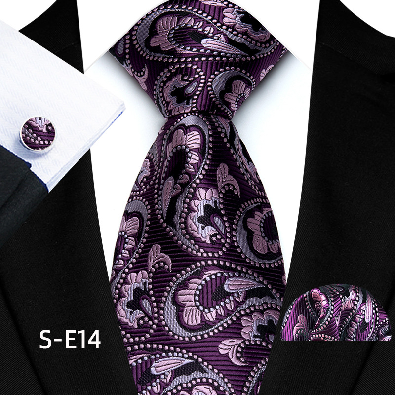 Gamyklos sandėlyje esantis tiesioginio tiekimo poliesterio 8 cm madingas Paisley vyriškas kaklaraiščio kvadratinės skaros rankogalių trijų dalių komplektas