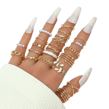 Δημοφιλές σετ δαχτυλιδιών πολλαπλών αρθρώσεων με άνοιγμα σε σχήμα πεταλούδας σε ευρωπαϊκό και αμερικανικό διασυνοριακό επίπεδο. Σετ δαχτυλιδιών 22 τεμαχίων με τις καλύτερες πωλήσεις σε διασυνοριακό επίπεδο.