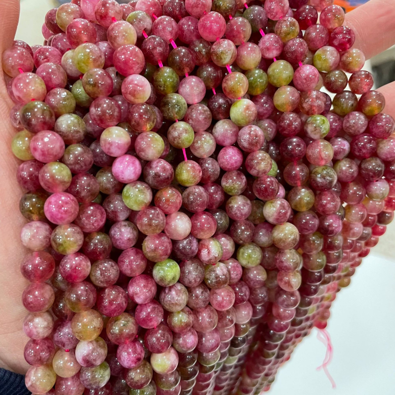 Turmalinske perle od lubenice, turmalinske perle, optimizirane kristalne perle od lubenice, turmalinske perle, DIY nakit, odjeća, dodaci, uživo