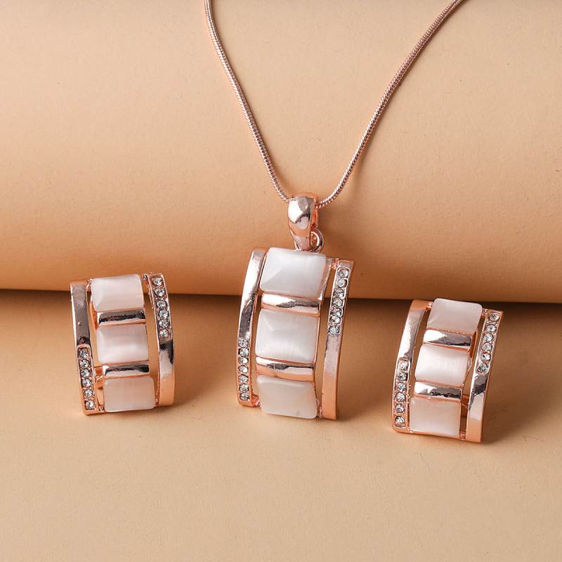 Cross-Border Light luksuzni pravokutni set od dva komada ogrlice i naušnica s mačjim okom s dijamantima, moderan karirani nakit visoke klase za žene