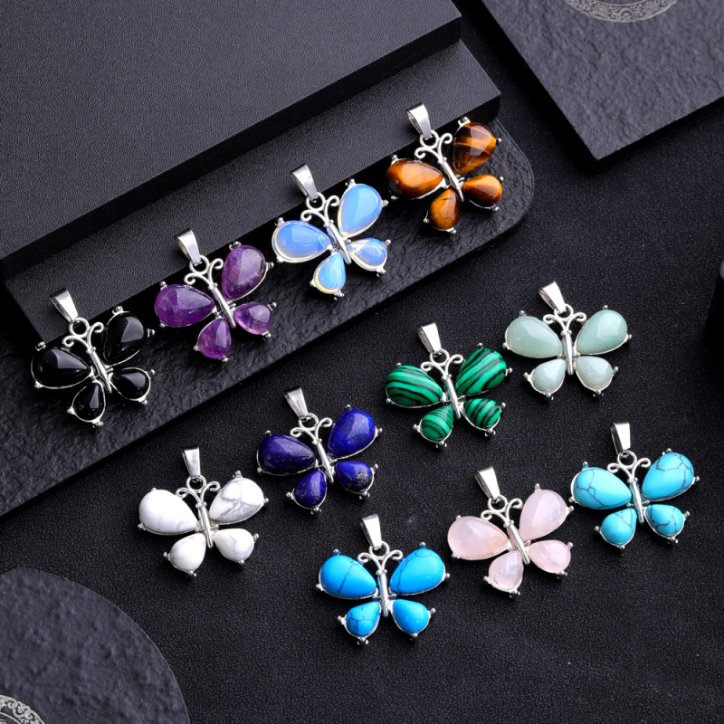 Euroopa ja Ameerika piiriülene kuummüügis olev looduskivist kristallliblika ripats ametüstist tiigrisilmakivist isikupärastatud retroehted hulgimüügist