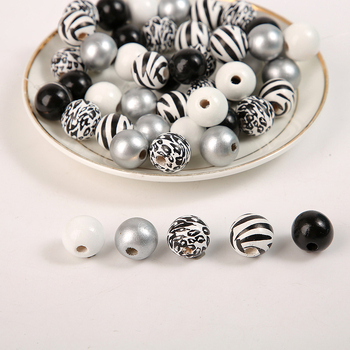 Ξύλινες χάντρες με λεοπάρ μοτίβο, αγελάδα ζέβρα, κοστούμι 16 χιλιοστών, ασπρόμαυρες, χαλαρές ξύλινες χάντρες, χειροποίητες, εξατομικευμένες, τυπωμένες στρογγυλές χάντρες, DIY