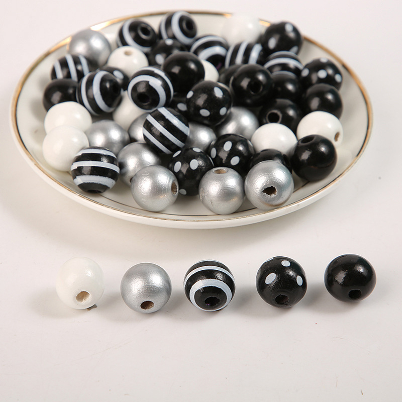 Mărgele din lemn cu imprimeu leopard, tip zebră, 16 mm, alb-negru, mărgele din lemn, DIY, lucrate manual, personalizate, rotunde imprimate