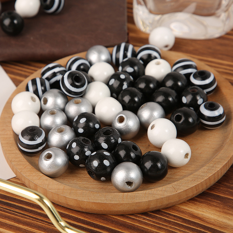 Mărgele din lemn cu imprimeu leopard, tip zebră, 16 mm, alb-negru, mărgele din lemn, DIY, lucrate manual, personalizate, rotunde imprimate