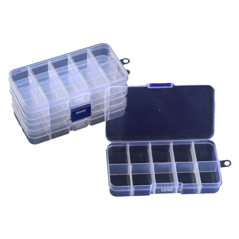 Cutie de depozitare din plastic PP transparent, cu buton de clasificare cu 10 grile fixe, cu mărgele, pentru echipamente de pescuit, armură, cutie detașabilă de finisare