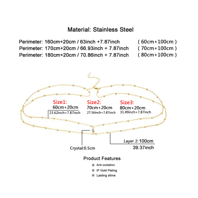 Moda europeană și americană de vară la mare, stil de vacanță, oțel inoxidabil, cristal dragoste, pandantiv, lanț cu ciucure, lanț dublu cu talie