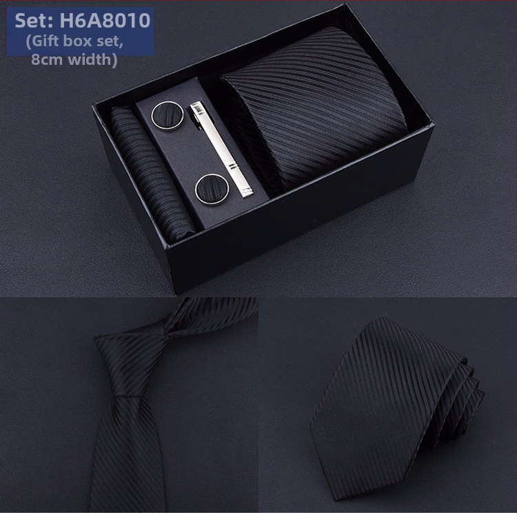 Poklon kutija] Muška kravata, kvadratni šal, manžete, kopča za kravatu, odijelo od pet dijelova, logo, formalno poslovno, plave pruge