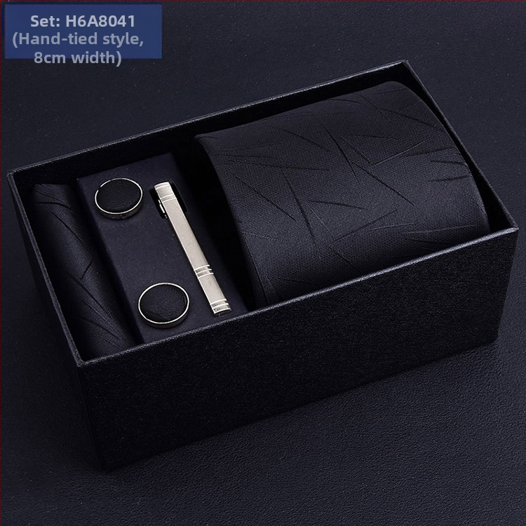Poklon kutija] Muška kravata, kvadratni šal, manžete, kopča za kravatu, odijelo od pet dijelova, logo, formalno poslovno, plave pruge