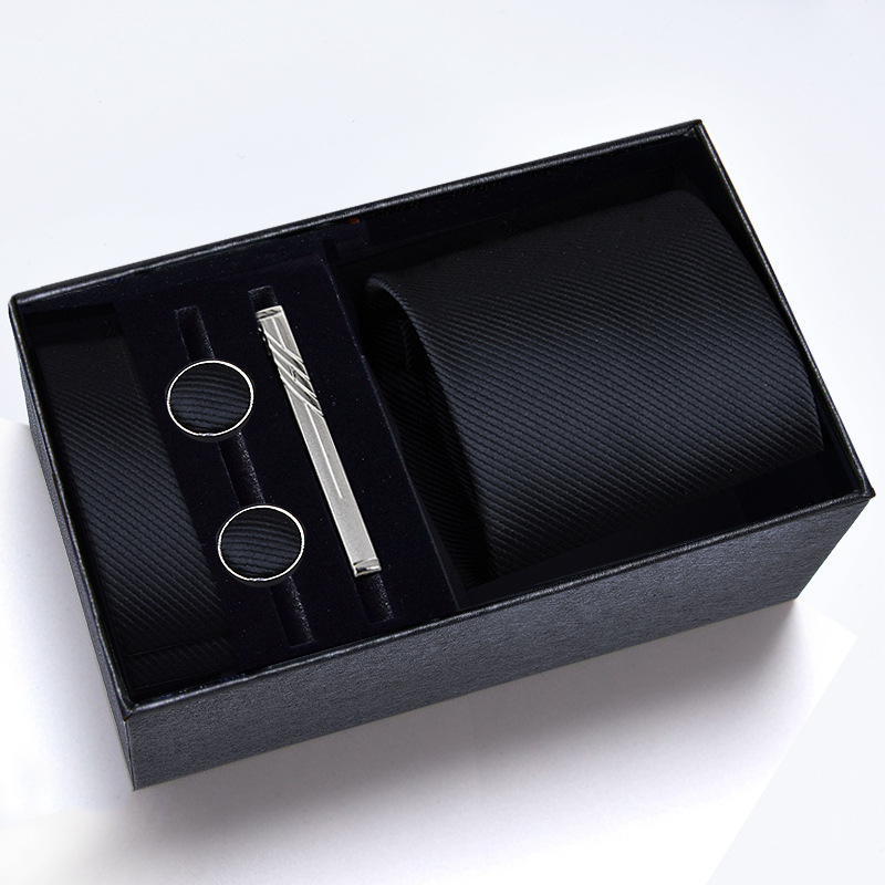 Poklon kutija] Muška kravata, kvadratni šal, manžete, kopča za kravatu, odijelo od pet dijelova, logo, formalno poslovno, plave pruge