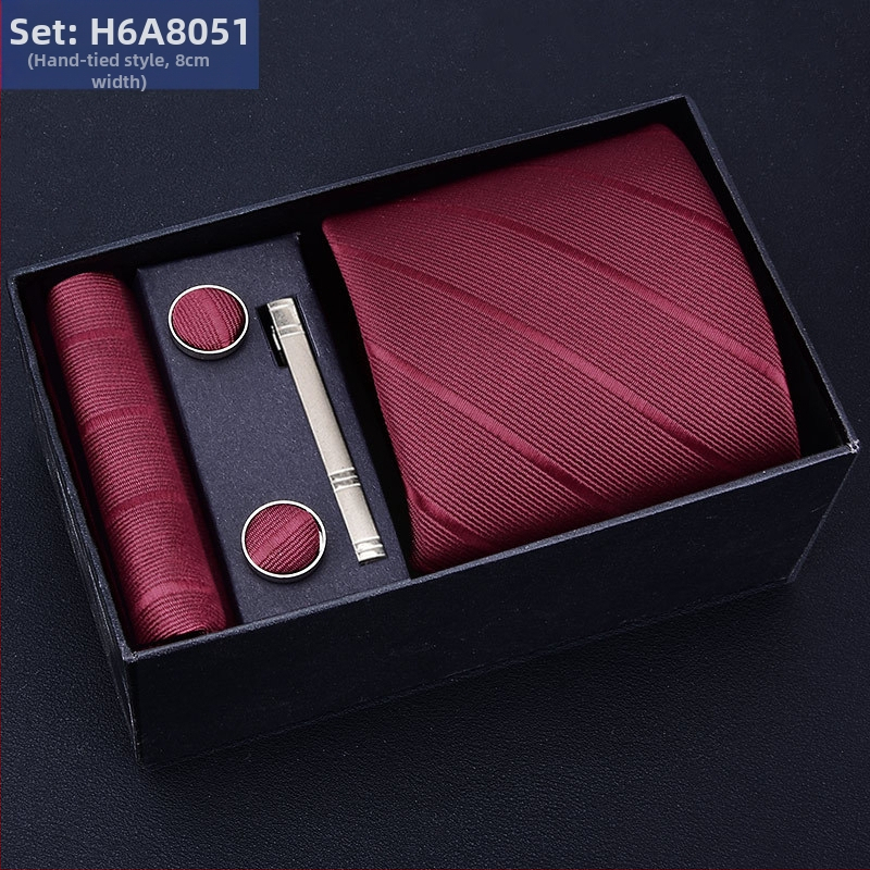 Poklon kutija] Muška kravata, kvadratni šal, manžete, kopča za kravatu, odijelo od pet dijelova, logo, formalno poslovno, plave pruge