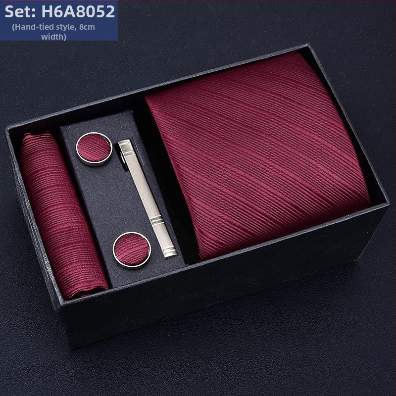 Poklon kutija] Muška kravata, kvadratni šal, manžete, kopča za kravatu, odijelo od pet dijelova, logo, formalno poslovno, plave pruge