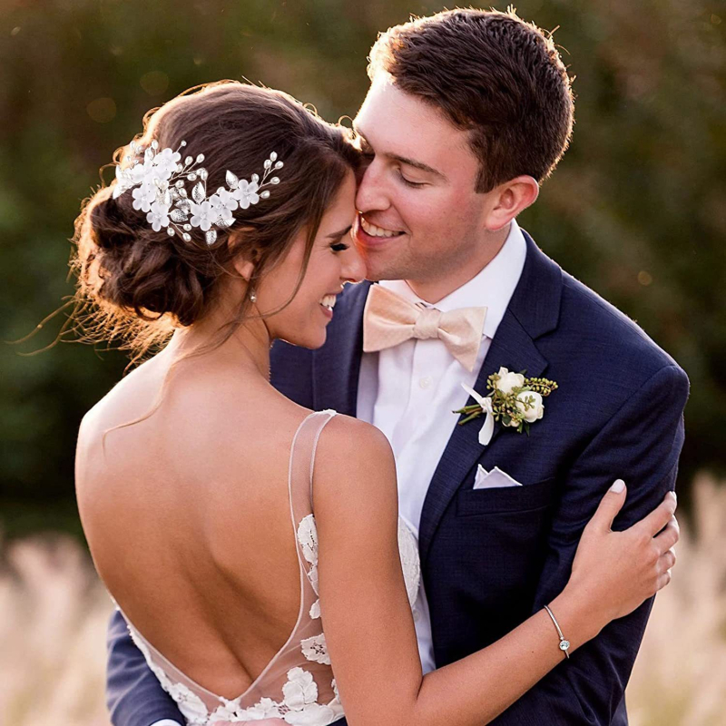 Europa ir Jungtinės Valstijos peržengia sieną 5 baltų akrilinių gėlių, sidabrinių lapų, U formos plaukų segtukų grupei