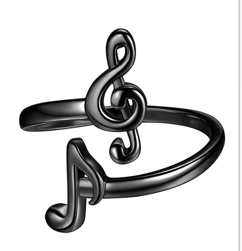 Inel reglabil cu deschidere, din argint sterlin S925, cu notă muzicală Joker, pentru iubitorii de muzică