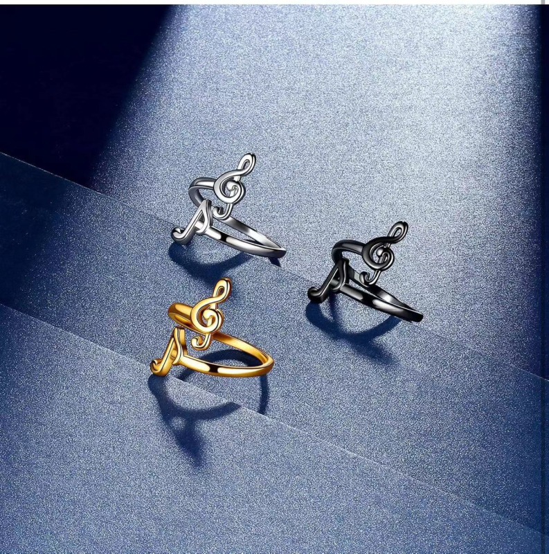 Inel reglabil cu deschidere, din argint sterlin S925, cu notă muzicală Joker, pentru iubitorii de muzică