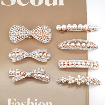 Λευκό Κορεάτικο Στυλ Άνοιξης Κλιπ Φουρκέτας με Μαργαριτάρι, Στρας, Κοίλο Φουρκέτας με Μεγάλο Φιόγκο, Αξεσουάρ Μαλλιών, Απλό Νυφικό Καπέλο