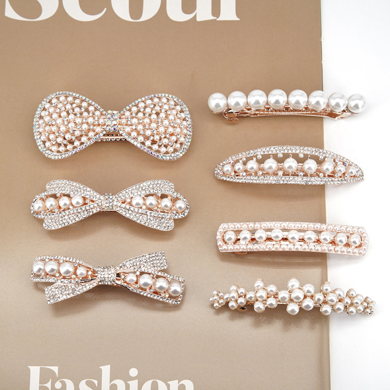 Bijela korejska proljetna kopča za kosu s biserima, ukosnica za kosu s rhinestoneom i šupljom ukosnicom s velikom mašnom, jednostavnim vjenčanim pokrivalom za glavu