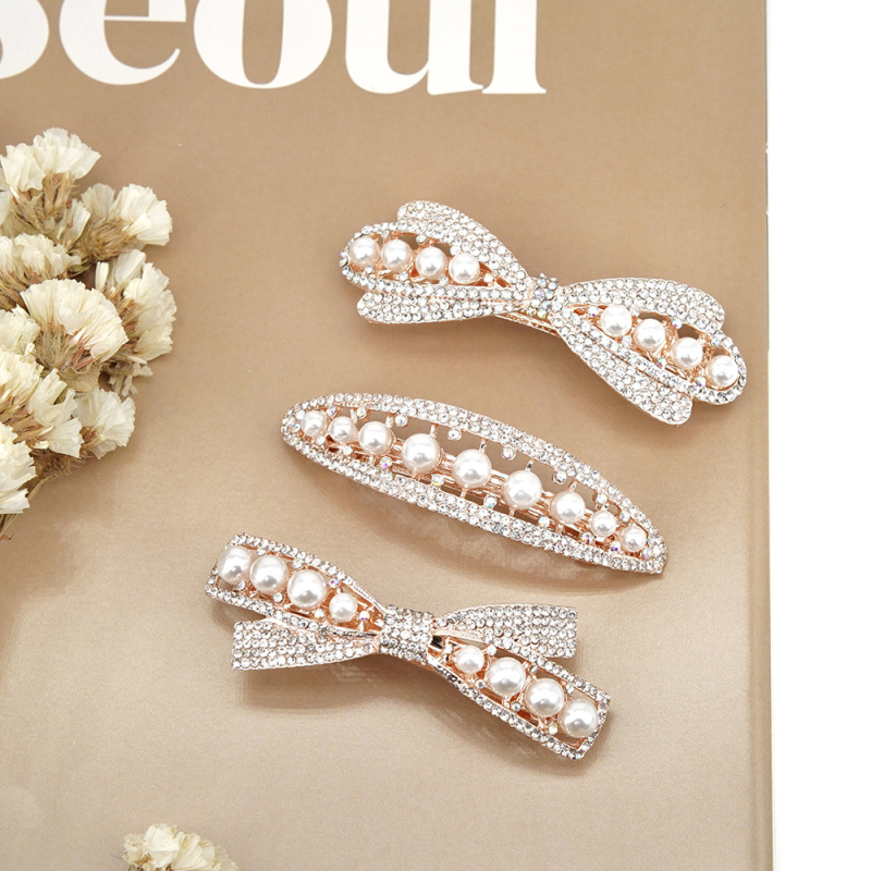 Bijela korejska proljetna kopča za kosu s biserima, ukosnica za kosu s rhinestoneom i šupljom ukosnicom s velikom mašnom, jednostavnim vjenčanim pokrivalom za glavu