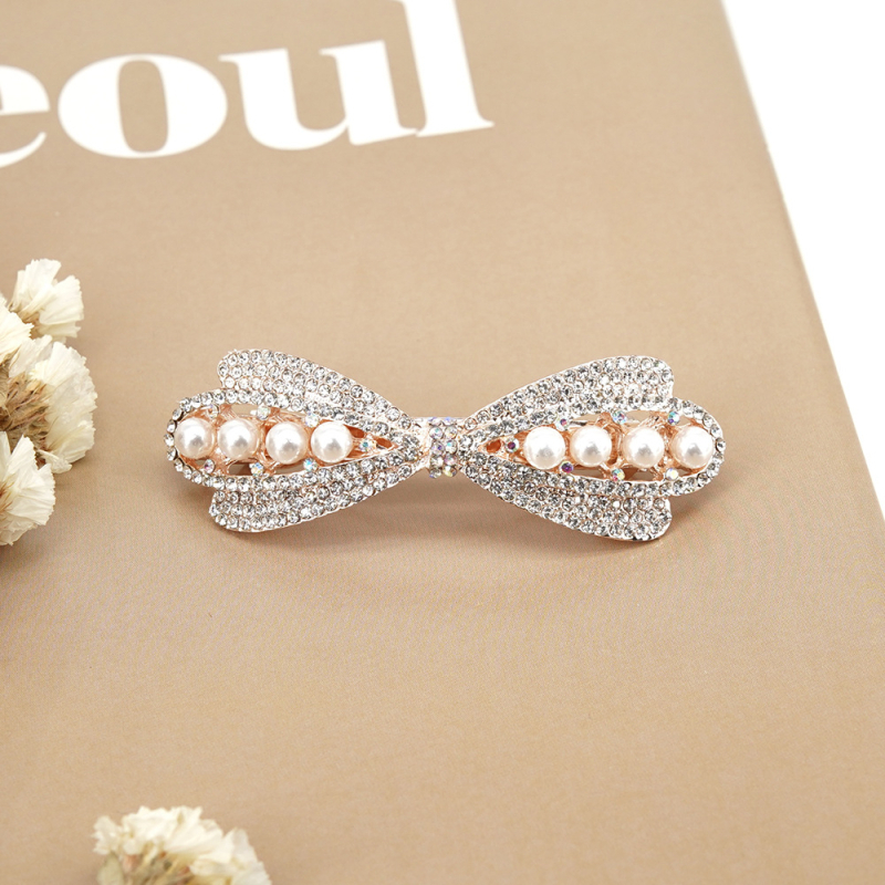 Bijela korejska proljetna kopča za kosu s biserima, ukosnica za kosu s rhinestoneom i šupljom ukosnicom s velikom mašnom, jednostavnim vjenčanim pokrivalom za glavu