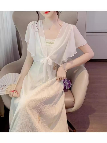 Cardigan din șifon cu mânecă bubble, cu protecție solară, pentru femei, de vară, cu mânecă scurtă, ușor, cardigan, șal mic, cu fustă slip, bluză exterioară scurtă