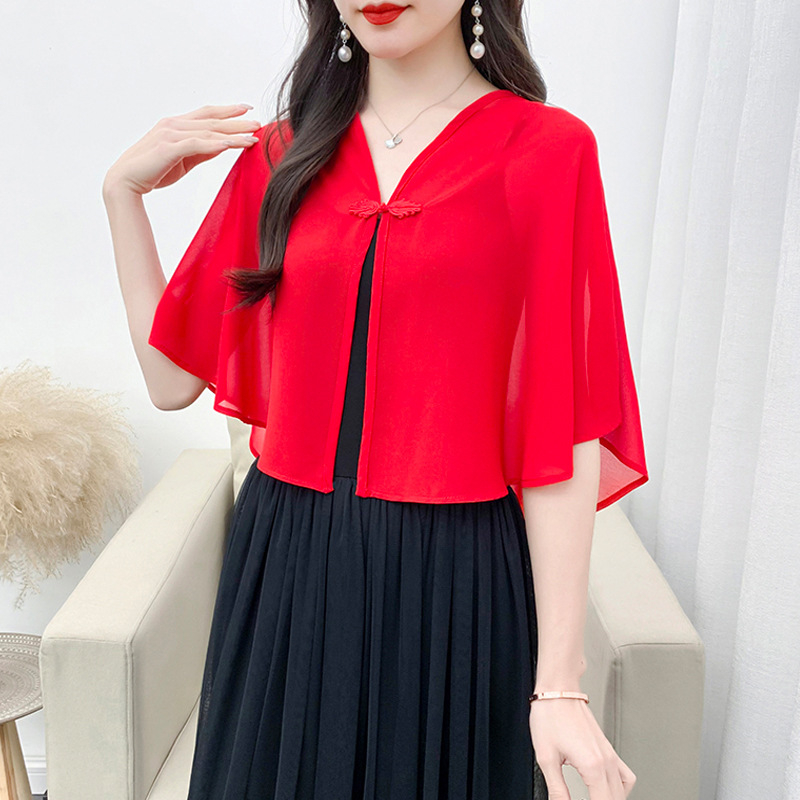 Cardigan din șifon cu mânecă bubble, cu protecție solară, pentru femei, de vară, cu mânecă scurtă, ușor, cardigan, șal mic, cu fustă slip, bluză exterioară scurtă