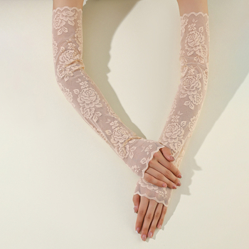 Μανίκια προστασίας από τον ήλιο με δαντέλα και κοίλο περίγραμμα, καλοκαιρινά λεπτά, αναπνεύσιμα, χωρίς δάχτυλα, μανίκια αφής με πάγο για γυναίκες, μανίκια από μετάξι πάγου, αναπνεύσιμη προστασία από τον ήλιο