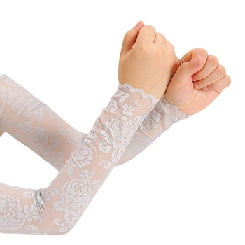 Μανίκια προστασίας από τον ήλιο με δαντέλα και κοίλο περίγραμμα, καλοκαιρινά λεπτά, αναπνεύσιμα, χωρίς δάχτυλα, μανίκια αφής με πάγο για γυναίκες, μανίκια από μετάξι πάγου, αναπνεύσιμη προστασία από τον ήλιο