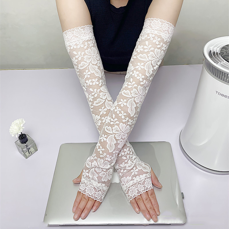 Nėriniuotos tuščiavidurės apsauginės rankovės nuo saulės, vasarinės plonos, kvėpuojančios, be pirštų, lietimui jautrios ledo rankovės moterims, ledo šilko rankovės rankovėms, kvėpuojanti apsauga nuo saulės