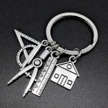 Μηχανικός αρχιτέκτονας σχεδιασμός σπιτιού μπρελόκ διακόσμηση κτίριο σπιτιού χάρακα δημιουργική διακόσμηση μπρελόκ